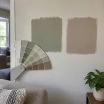 Colour consultation sample squares Paint swatches and sample squares on a wall during a Kelowna colour consultation