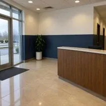 Two-tone lobby accent wall Office lobby with a freshly painted two-tone accent wall