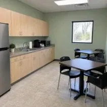 Office break area repainted pale green